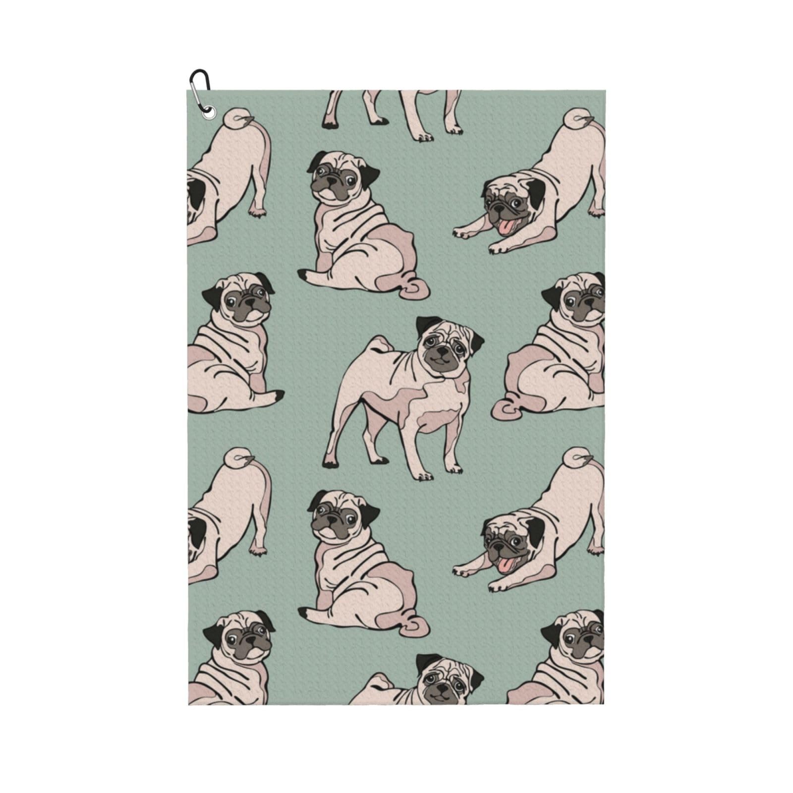 Hnnkloy Pug Dogs Sitting, 16x24 in Portable Waffle Golf Towels with Carabiner Clip for Golf Bag