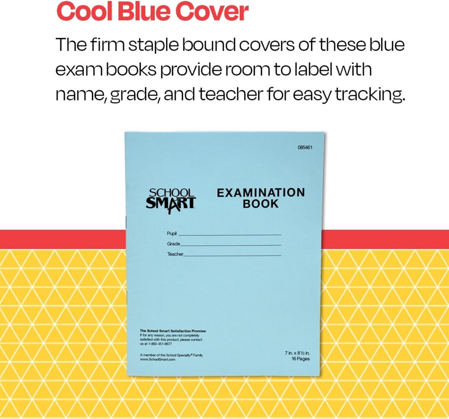 School Smart Examination Blue Book with 16 Pages, 7 x 8-1/2 Inches, Pack of 50 Books - 085461