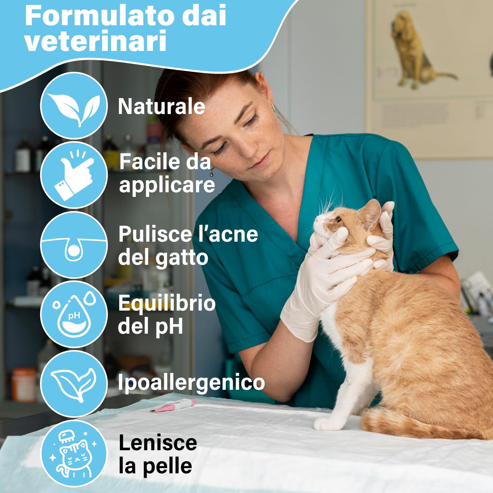 Kit Detergente per Punti Neri del Gatto, 120 ml – Trattamento Delicato ed Efficace per l'acne del Mento con Spazzola in Silicone 2-in-1