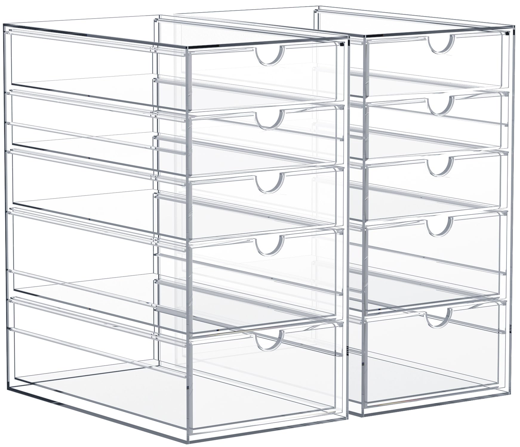 Sorbus Makeup Organizer With 10 Drawers, Acrylic Drawer Organizer for Makeup, Office Organization and Storage, Art Supplies, Jewelry, Stationary - 2 Pcs Clear Stackable Storage Bins Organizer Drawers