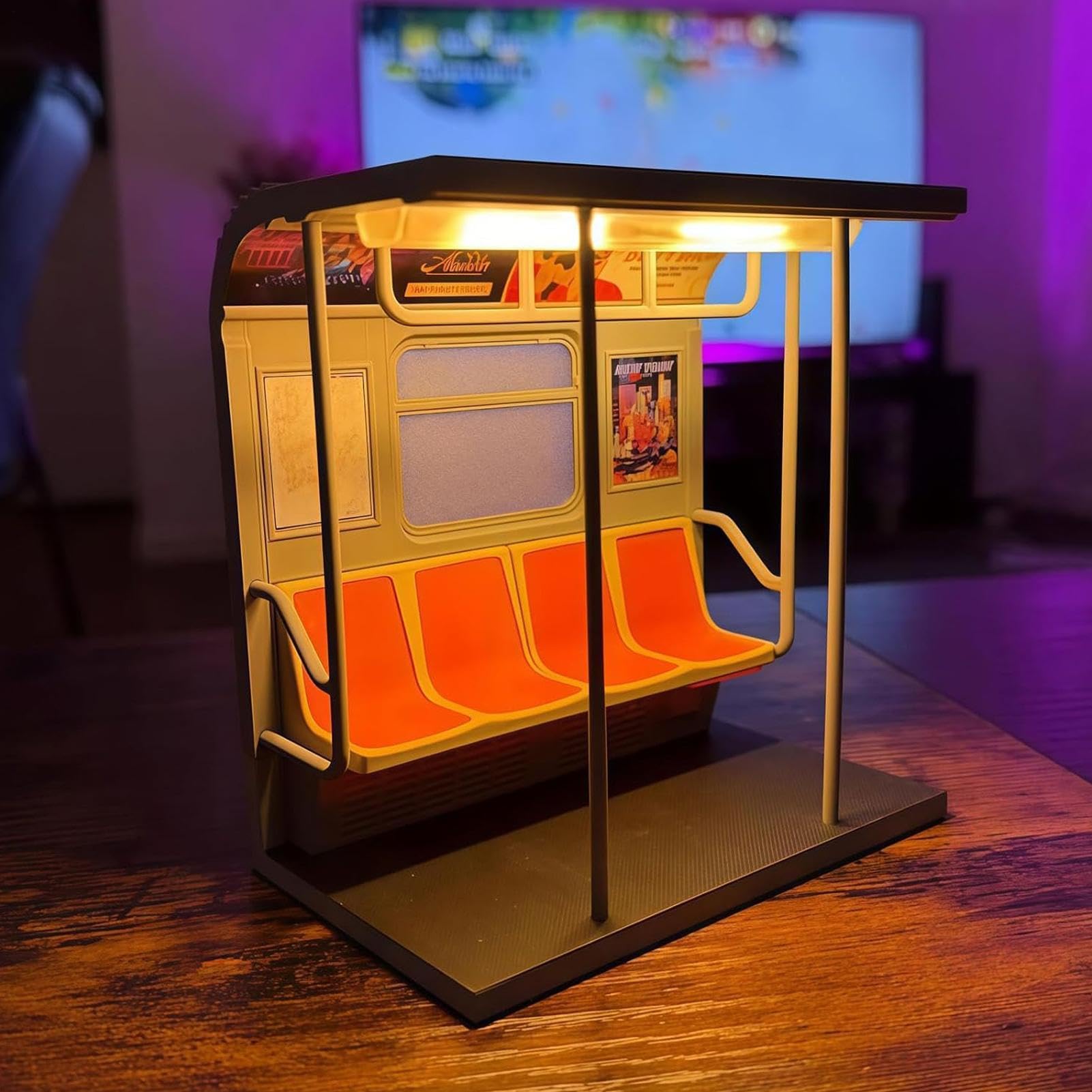 NYC Subway Train Lamp, Subway Train Nights Light, Vintage Newyork Subways Car Miniature Nights Light Lamps, Novelty Retro NYC Subways Car City Model Desk Lamp LED Table Lights, for Home Offices Decor