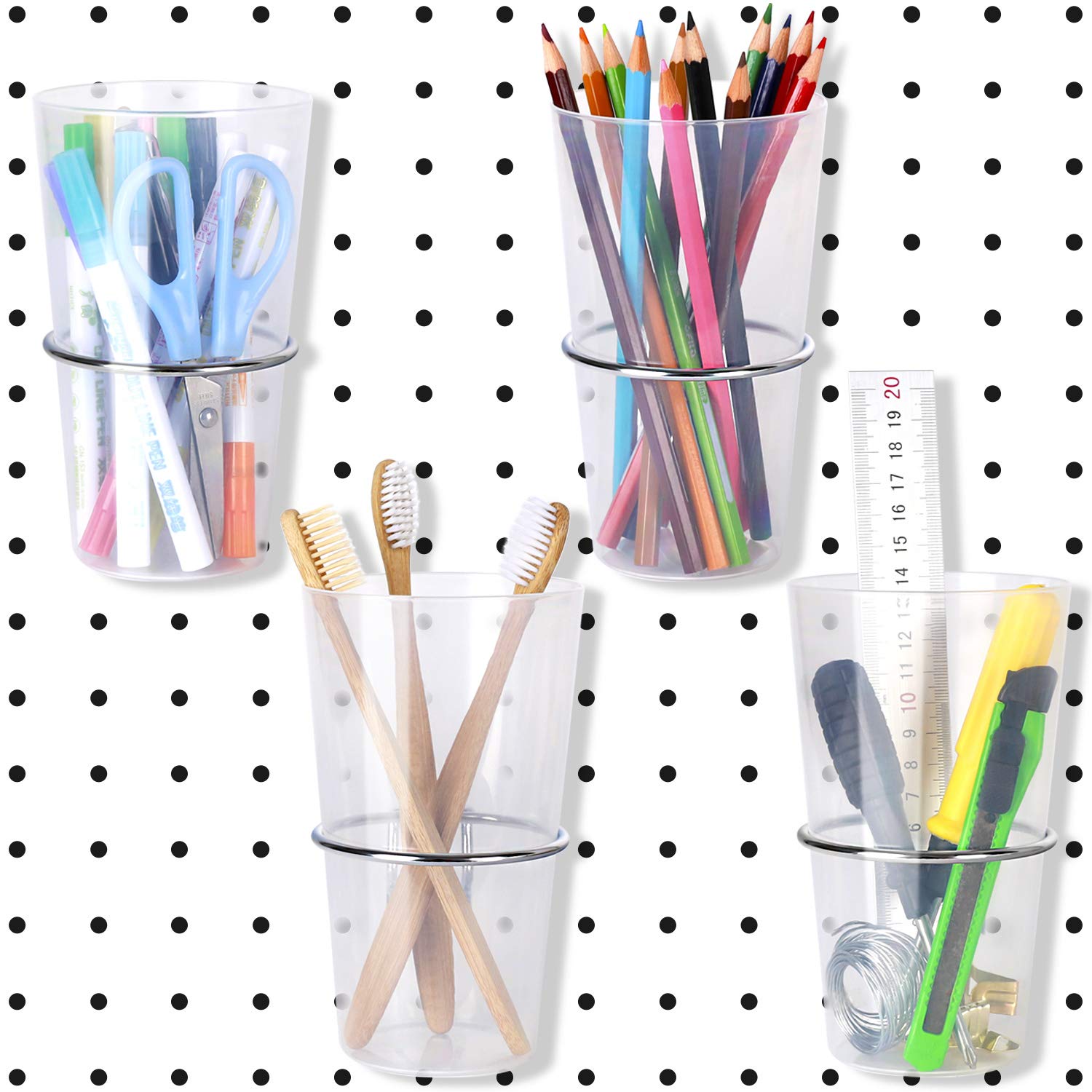 Buy 4 Sets Pegboard Bins with Rings, Jatiler Pegboard Cups with Hooks