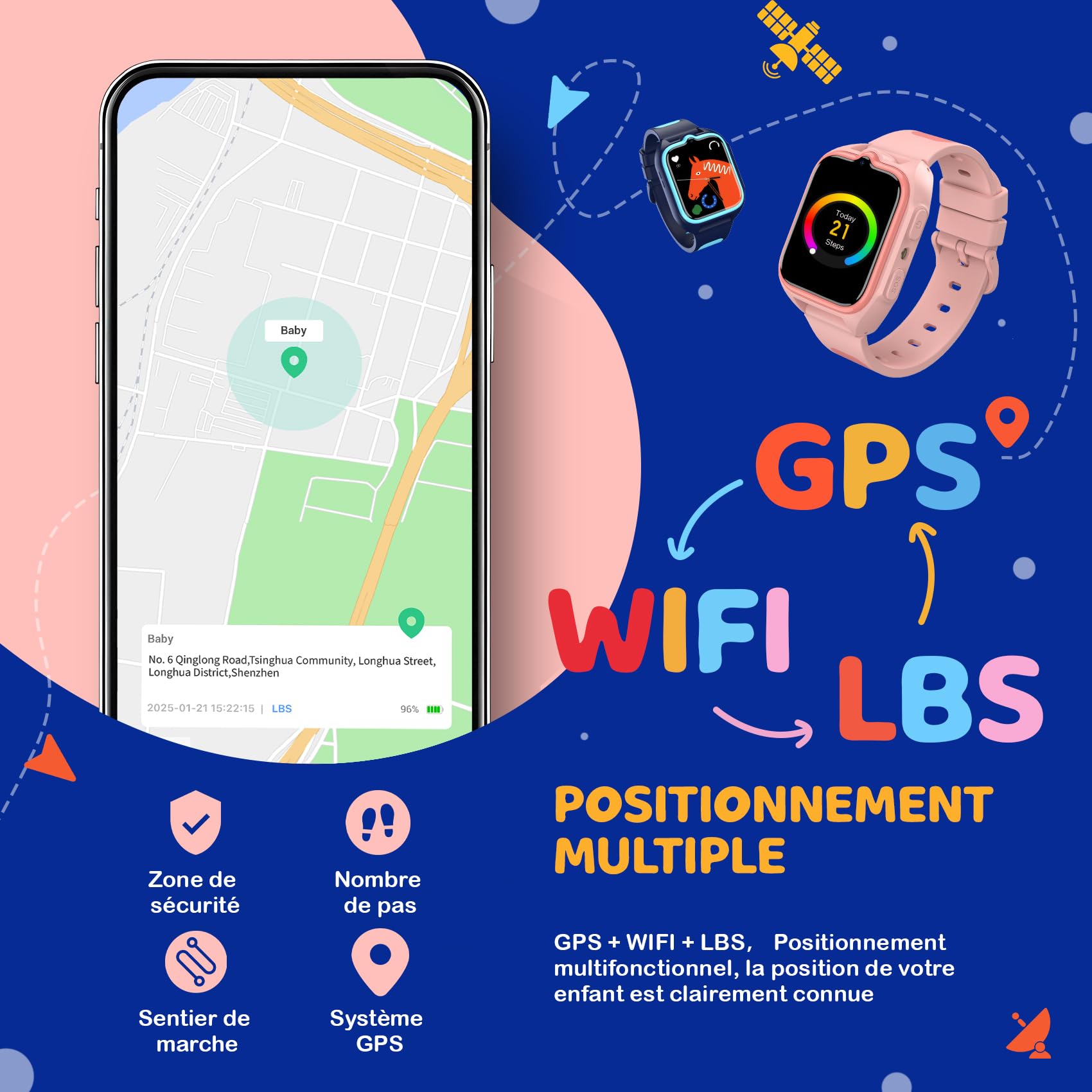 Montre Connectée Enfant 4G avec Localisateur GPS+WiFi+LBS/SOS/Appel Vidéo/Chat Vocal/Appel/Mode Classe/Étanche IP68/ Lampe Poche/Pédomètre & Batterie 800mAh, Montre Tracker Fille Garçon