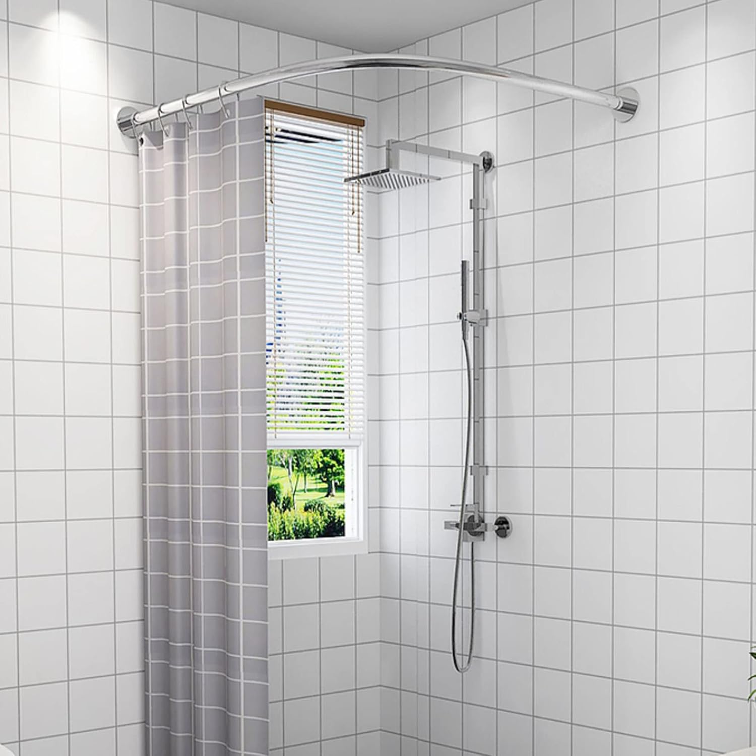 Adjustable Shower Curtain Rail L Shaped, Stainless Steel Corner Shower Curtain Rod