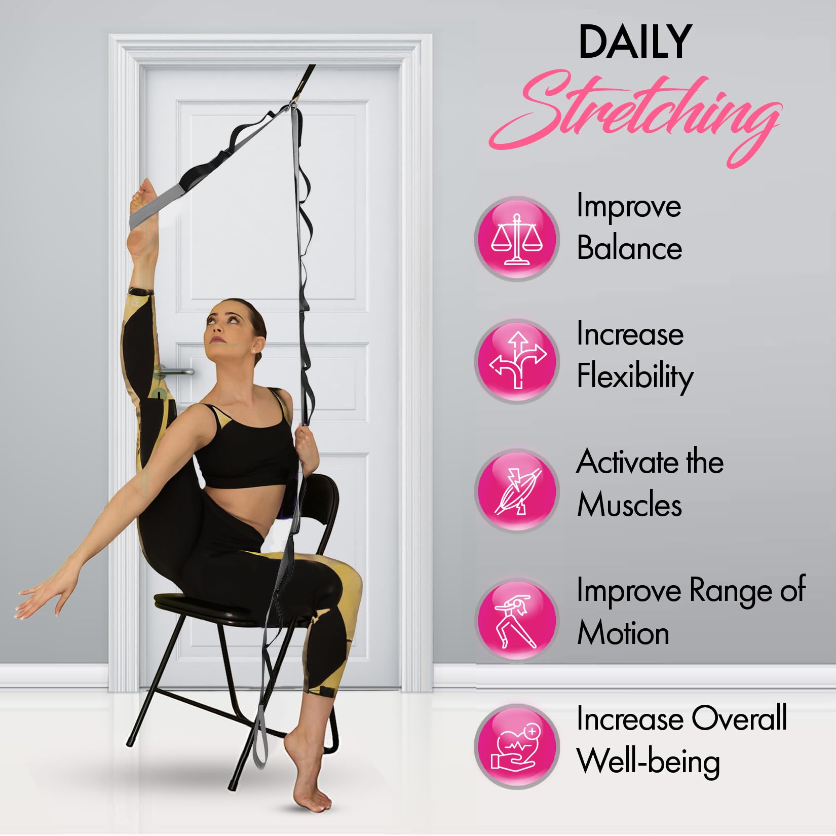 10-Loop Yoga Gurt mit Türanker - Stretchgurt für Flexibilität, tiefe Dehnung und verbesserte Balance - Perfektes Yoga-Zubehör für alle Fitnessstufen