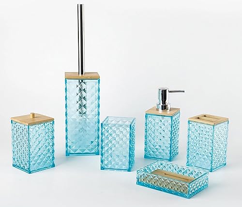 Miniatura 13 de Juego de accesorios de baño azules, 6 piezas de accesorios de baño azules, dispensador de jabón, soporte para cepillos de dientes, jabonera, taza