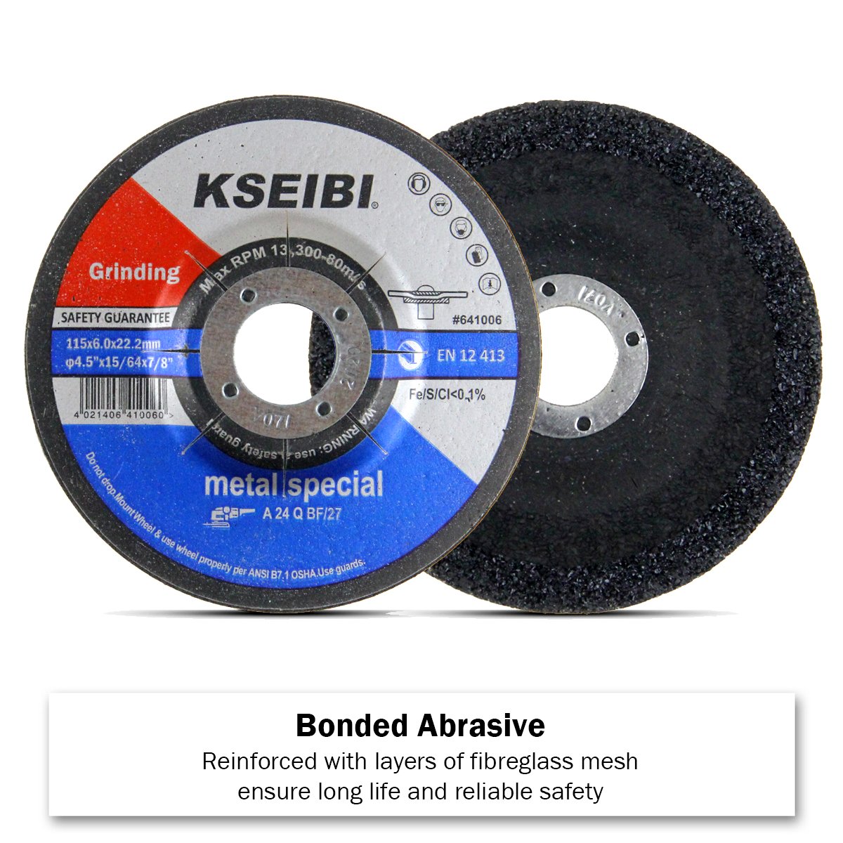 KSEIBI 651006 - Dischi abrasivi in ossido di alluminio per metallo e acciaio inossidabile, 10 pezzi x 1/4" x 7/8", per smerigliatrici angolari, design con centro depresso