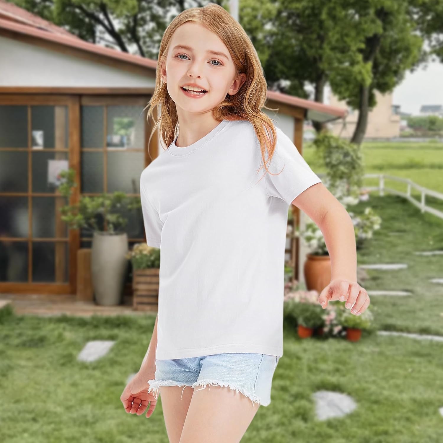 HOTIAN Girls T Shirts 100% Cotton Short Sleeve Tops Kids Summer Casual Crewneck Basic Tees 3-14 Years - Image 3