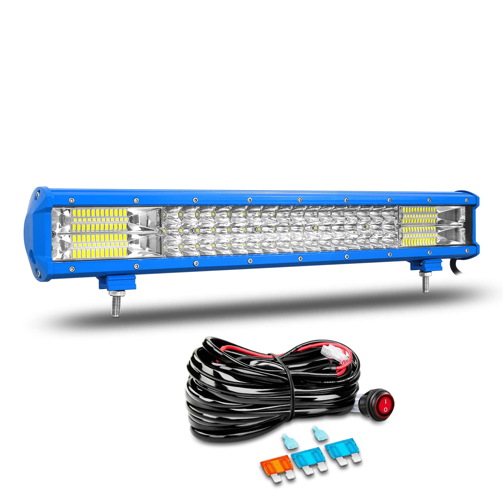 Willpower Barra Led 20 pulgadas 51cm 288W Barra de Luz LED IP67 Impermeable Con Arnés de Cableado Faro Led Trabajo 12V 24V Focos Led 6000k para 4x4 Tractor Coche Camion Barco Offroad Azul