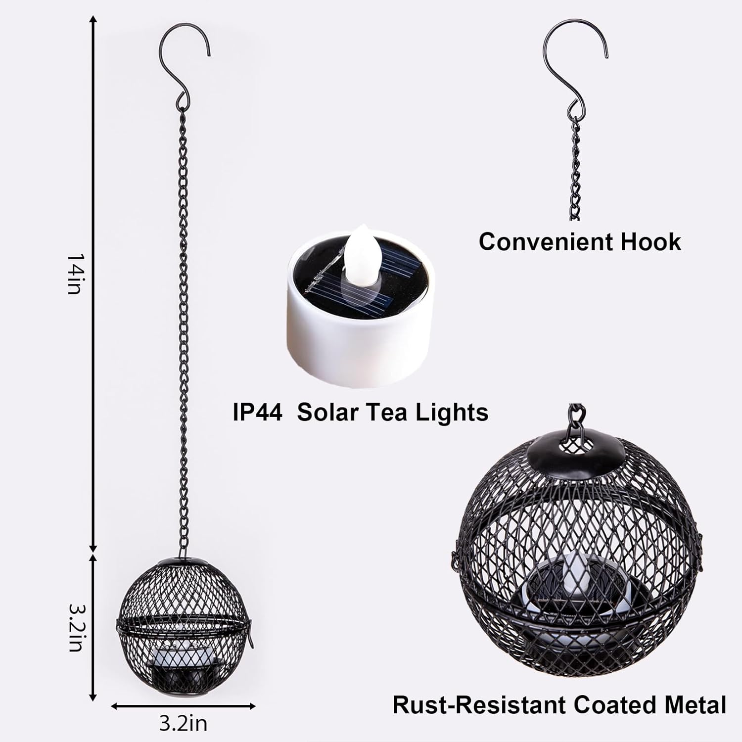 Solar Hanging Lanterns Lights Outdoor, 4 Pack Hanging Candle Holder with Solar Tea Lights Candles Outdoor Waterproof, Chandelier Ideas for Tree Pergola Patio Decor, ALL FORTUNE