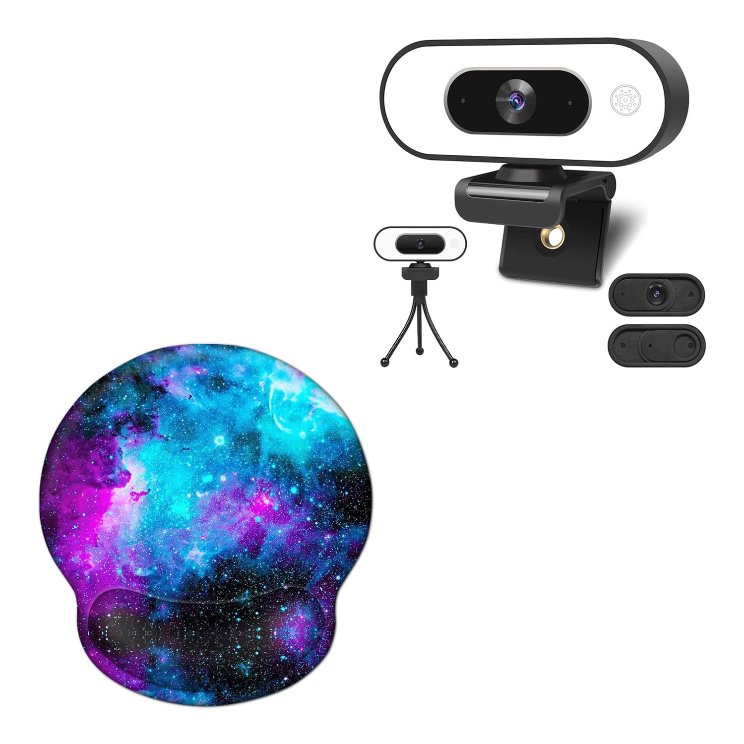 ToLuLu 1080P Webcam with Ring Light and Microphone, Streaming Web Camera, Mouse Pad with Wrist Rest Support, Mouse Pad with Wrist Rest Support Non Slip Rubber Base Mousepad