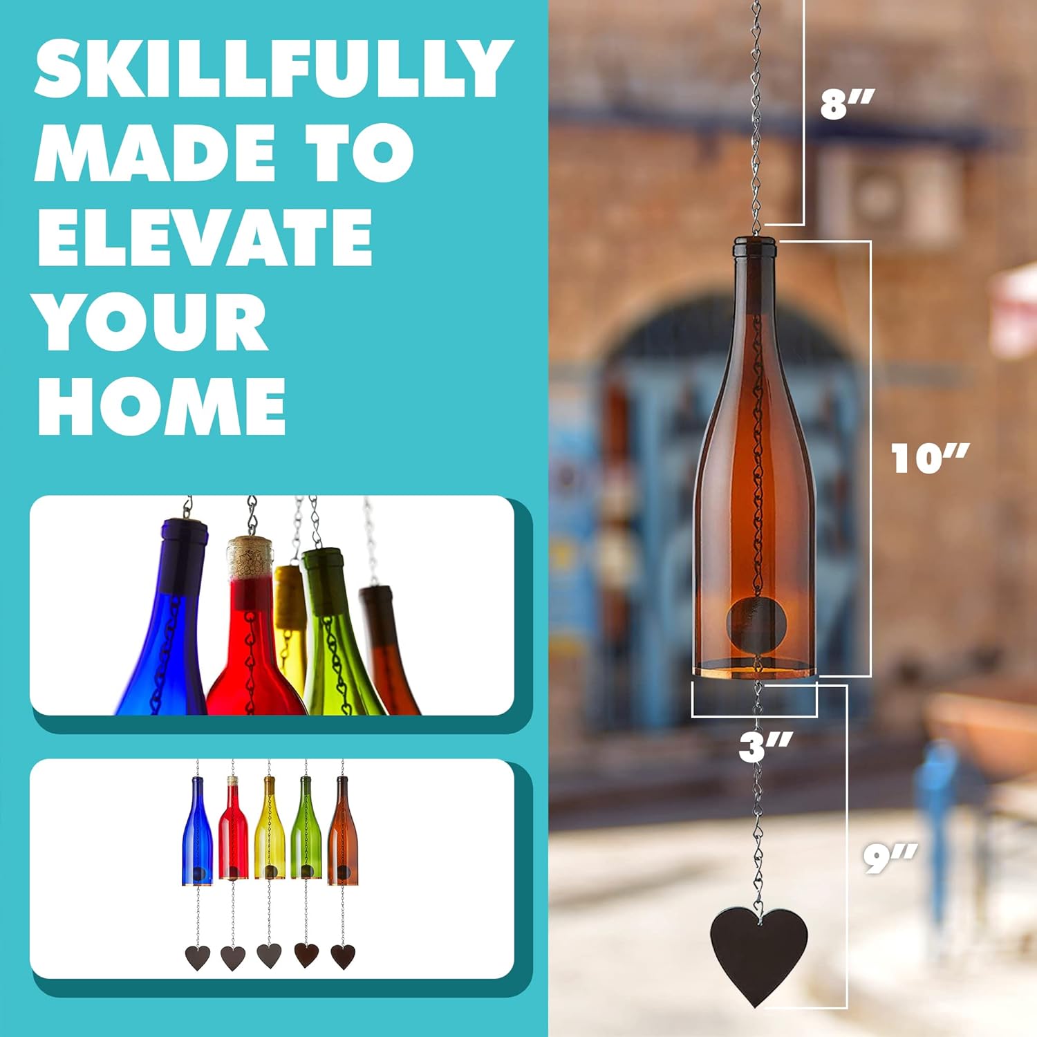 Blue Ridge Mountain Gifts Wine Bottle Wind Chime - Wind Chimes for Outside & Inside Decor, Handcrafted Wine Glass Bottle Wind Chimes, Suncatcher Whimsical Home Decor Gifts for Women (Yellow)