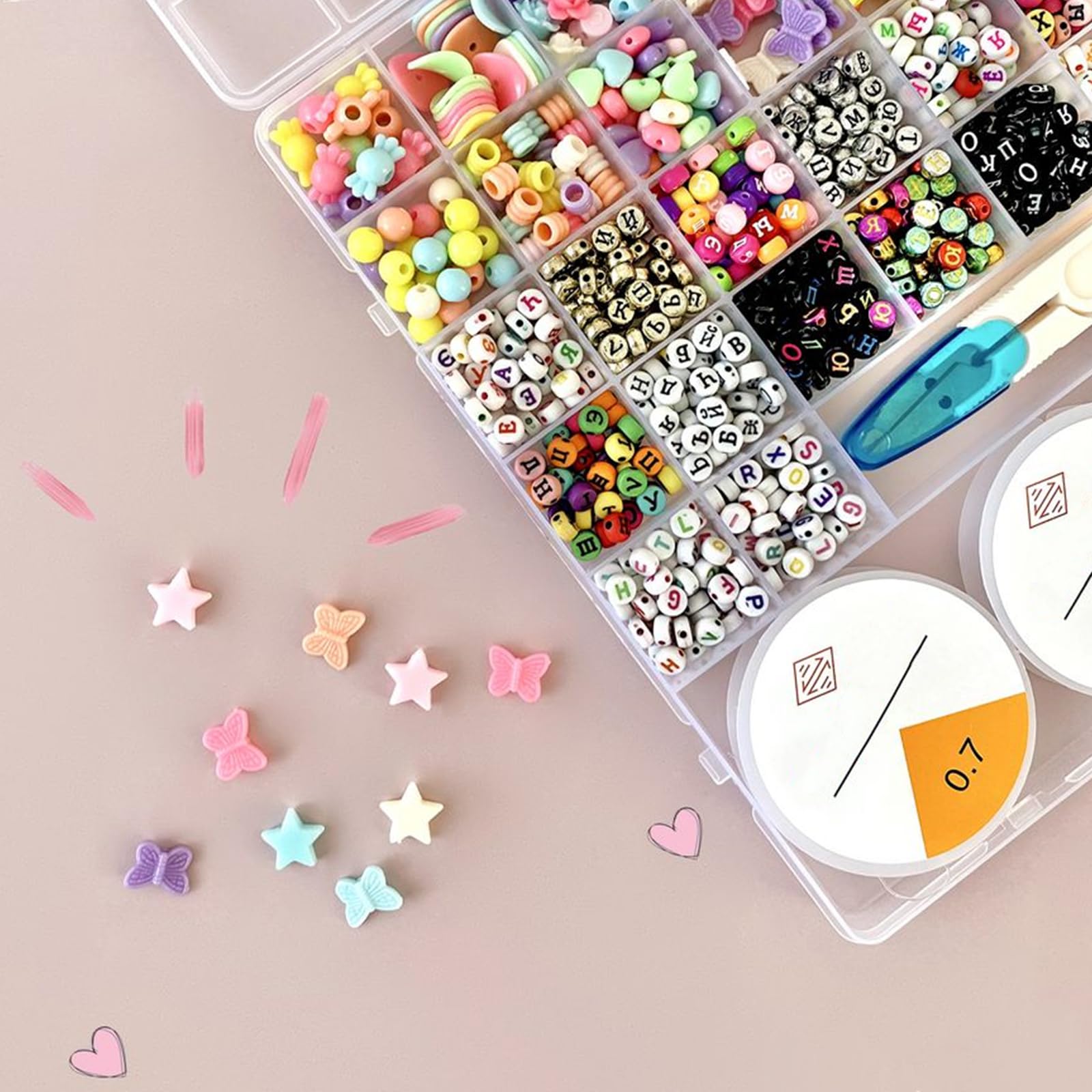 Confezione da 2 scatole organizer in plastica trasparente a 48 scomparti con divisore rimovibile, organizer per perline e oggetti, per perline, unghie, gioielli, artigianato fai da te