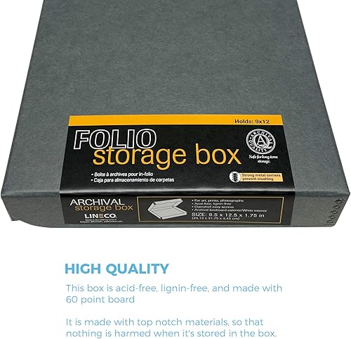 Vista 13 de Lineco Caja de almacenamiento de folio, diseño de concha con borde de metal. 16.5 x 20.5 x 1.75 pulgadas, cartón archival, conserva fotos, tarjetas