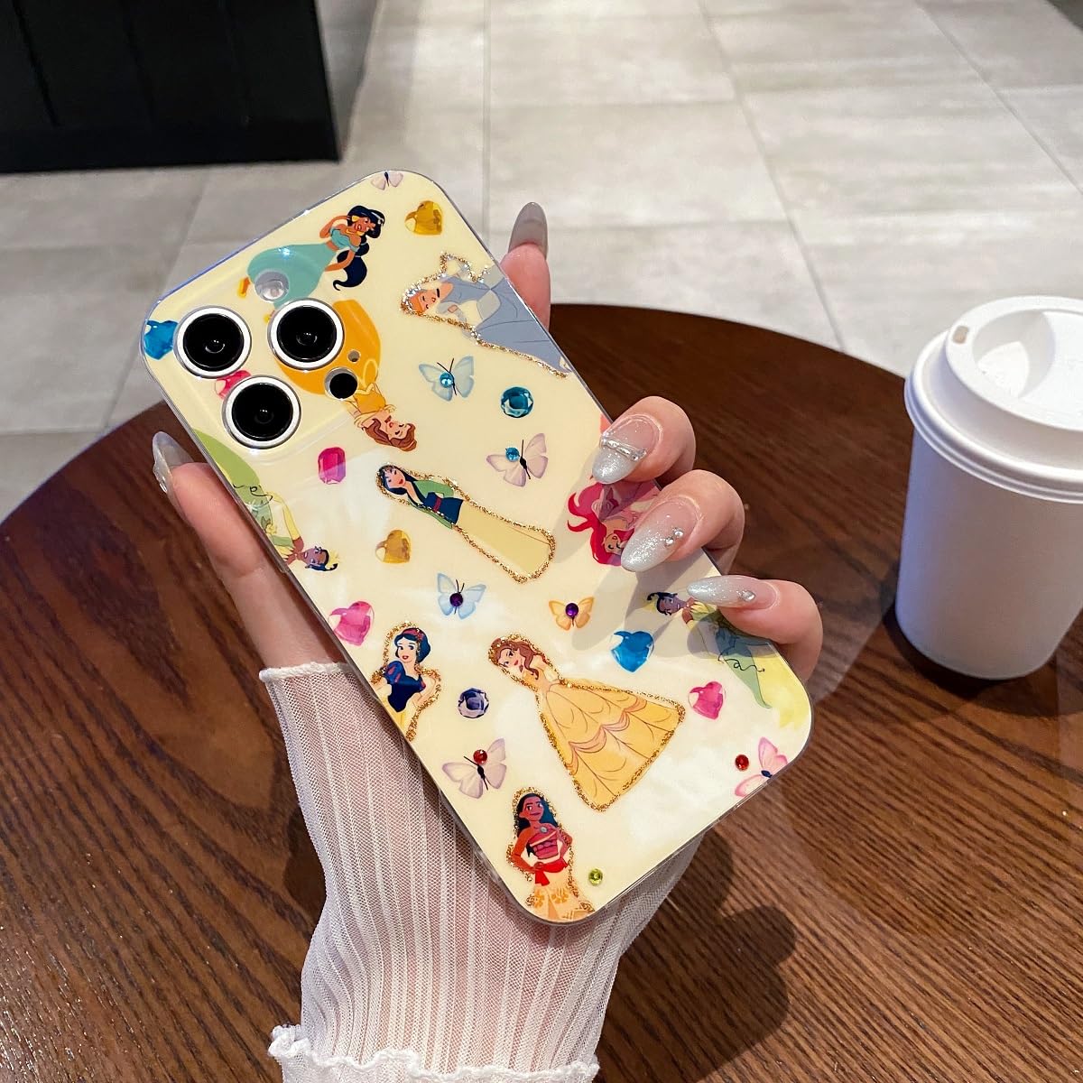 LeLeYun Case for iPhone 16 Pro Max 6.9", Cute IMD Pattern with Glitter Glue & Gem Durable Hard Back+Soft TPU Bumper Camera Protection Lightweight Slim