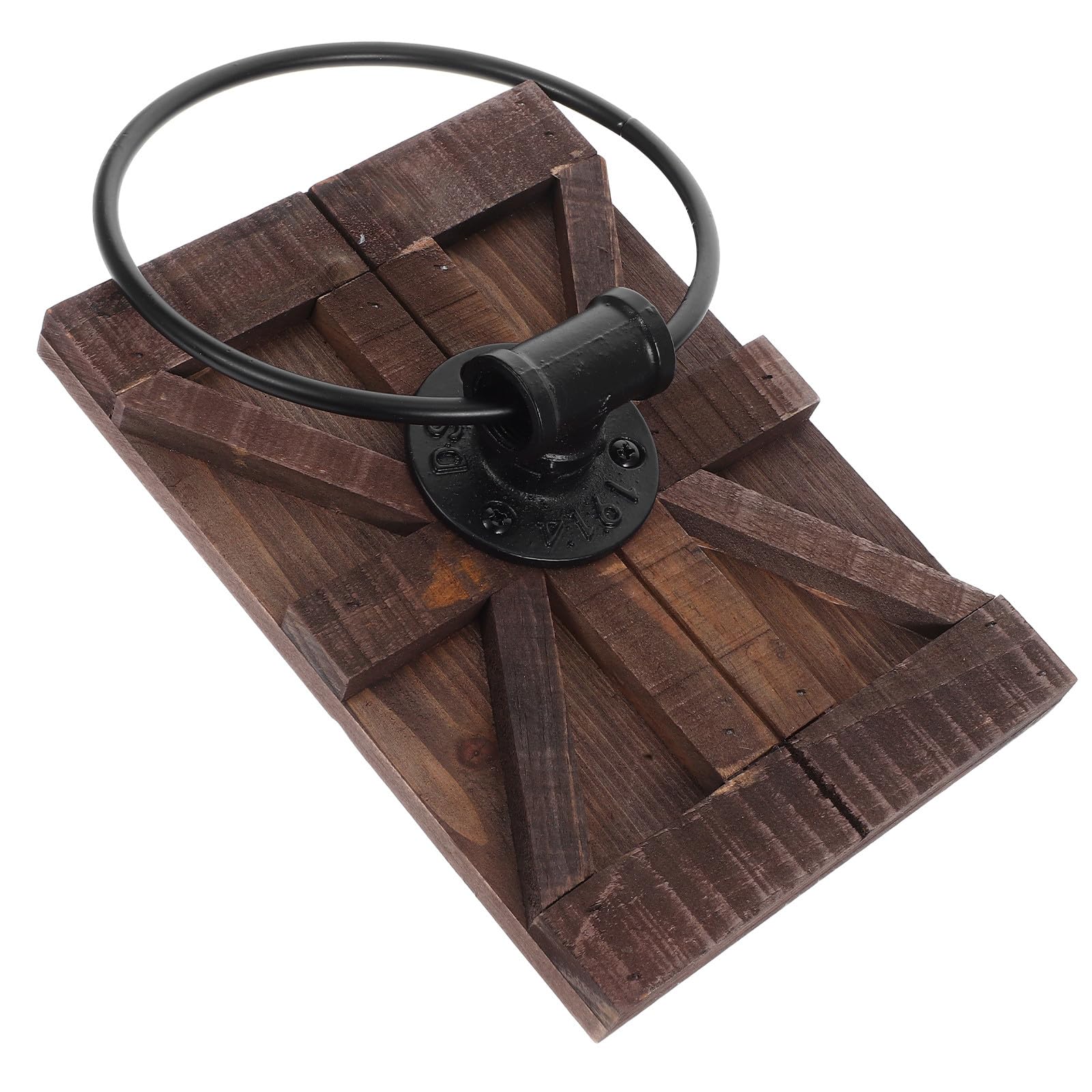 Porte-serviettes mural en fer anneaux support vintage bois