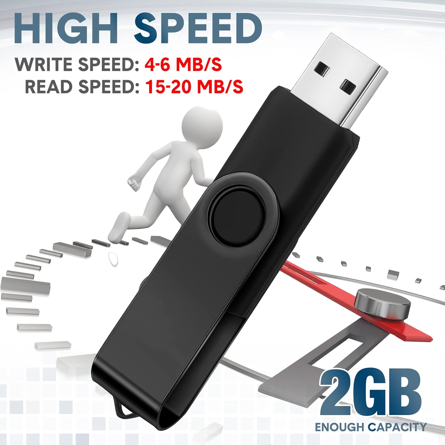 Aoriher 50 Pack USB 2.0 Flash Drives Bulk, Portable USB Thumb Drives with Lanyards, Swivel Flash Drives Thumb Drives for Office School Data Storage (Black, 2GB)