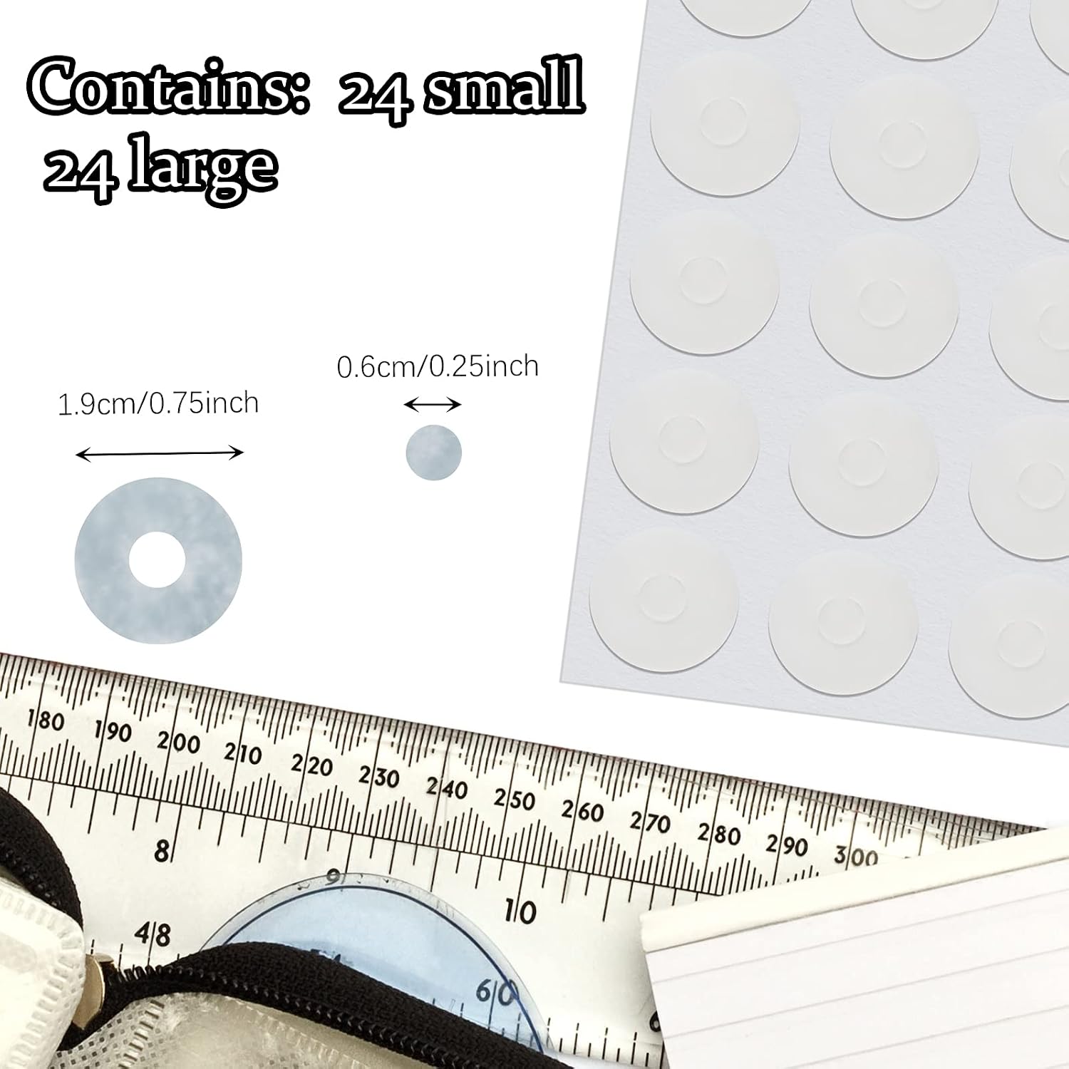 Non-Slip Silicone Grips for Quilt Templates Slip Ruler Grip Stickers Non-Slip Adhesive Rings, 48 Pieces in Total, 24 Large and 24 Small