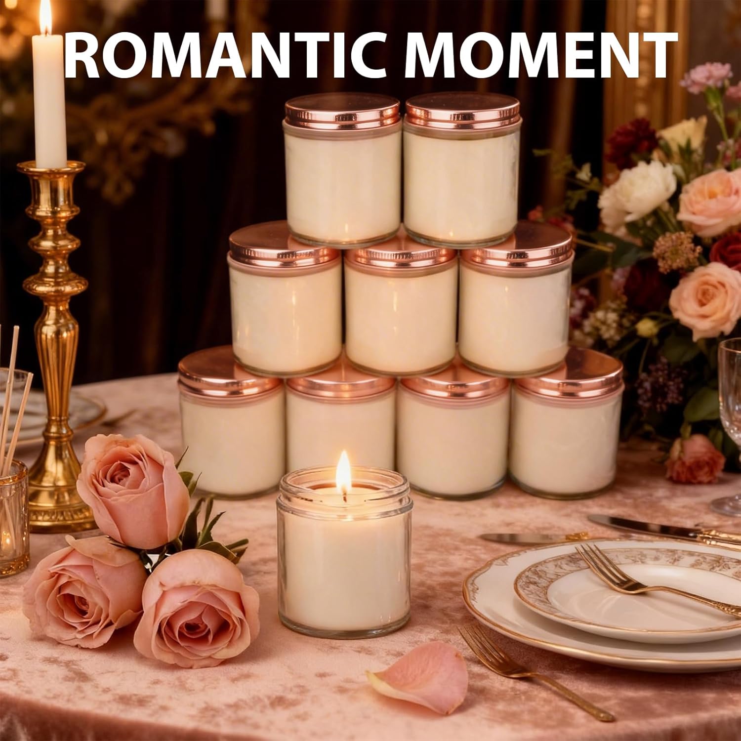12 PCS 8oz Large Rose Scented Long Lasting Pure Soy Wax Candles | Relaxing Home Fragrance | Premium Bulk Gift Set | Wedding Favors, Spa, Hotel & Corporate Events