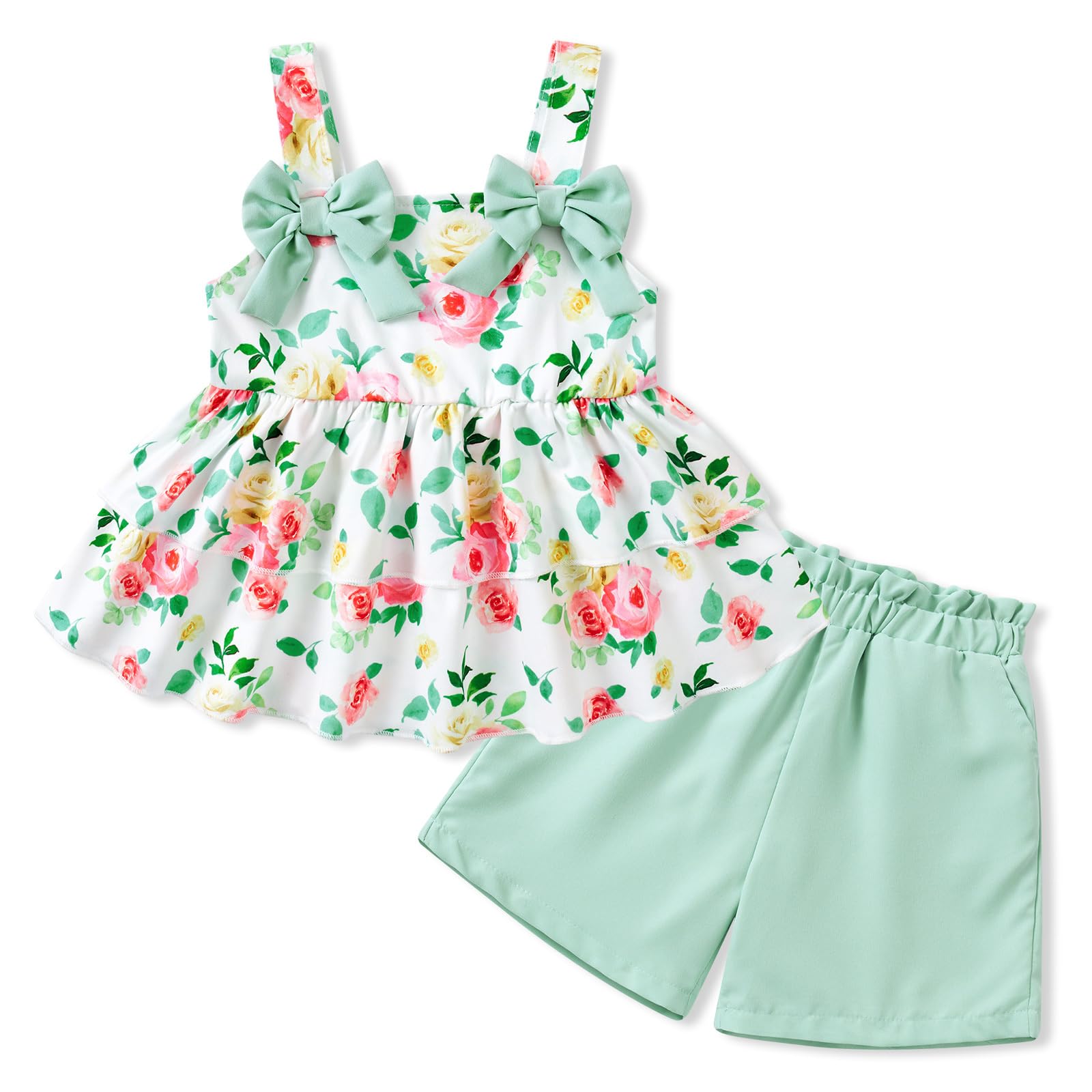 Fanient Completi per Bambine,Set di Abbigliamento Estivo,Top Senza Maniche con Volant,Pantaloncini con Tasche,Grazioso Completo Casual 2-6 Anni
