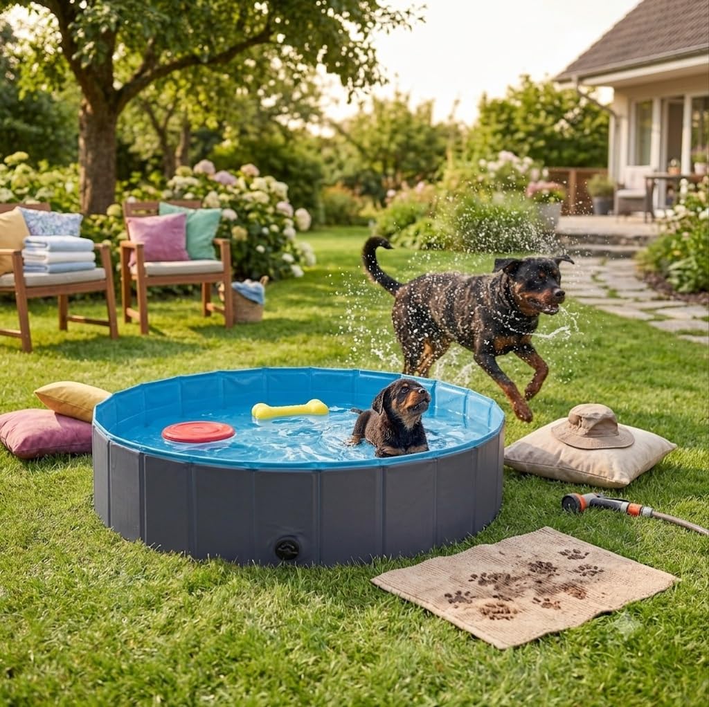 Piscine Pliable pour Chien Splash Ronde L 30 x 160 cm Bleu et Gris Foncé