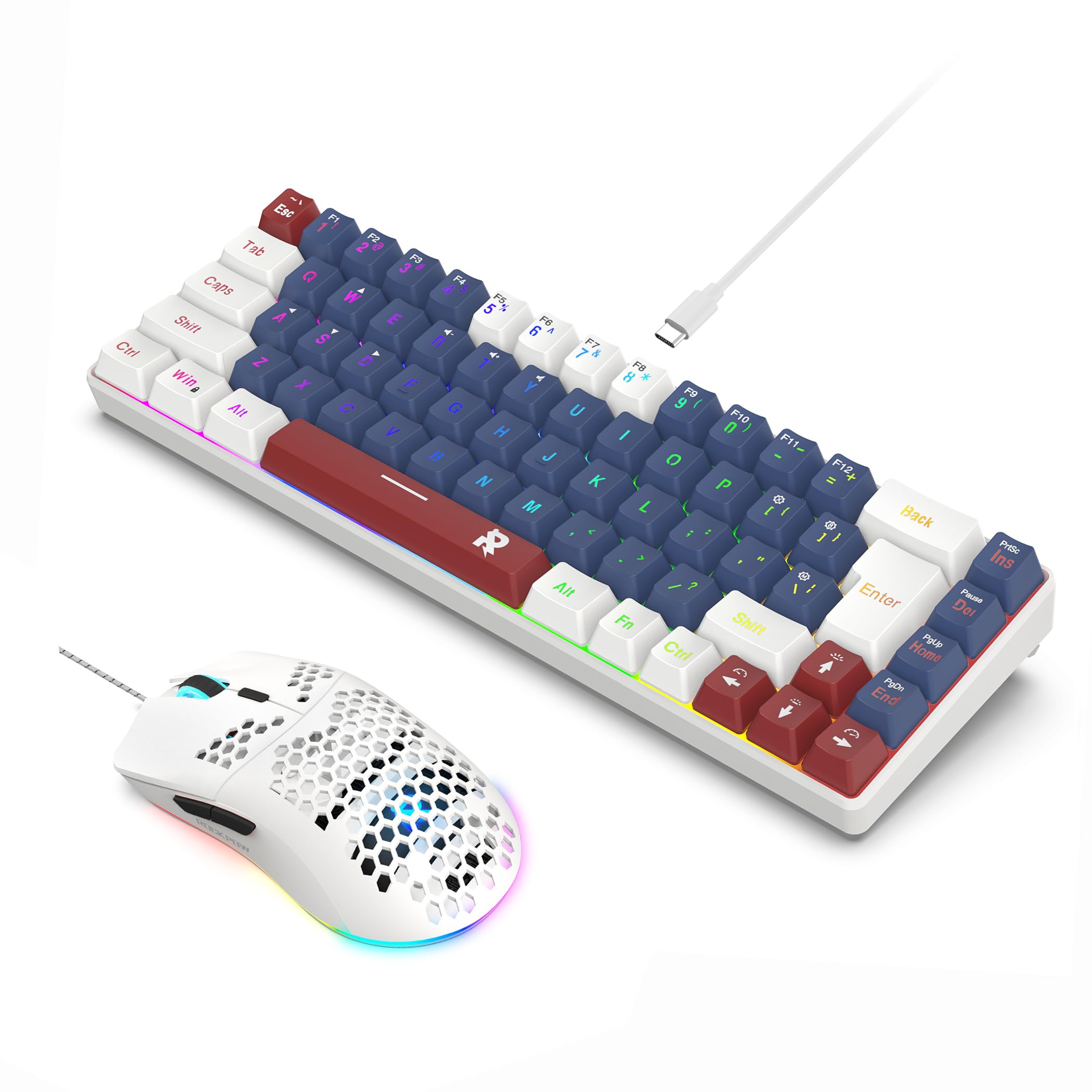 60% Wired Gaming Keyboard Mouse Combo,RGB Gaming Mice Ergonomic Ultralight 8000DPI Optical Sensor,68 Keys RGB Backlit Gaming Keyboard,Ultra-Compact Mini Waterproof for PC Computer Gamer