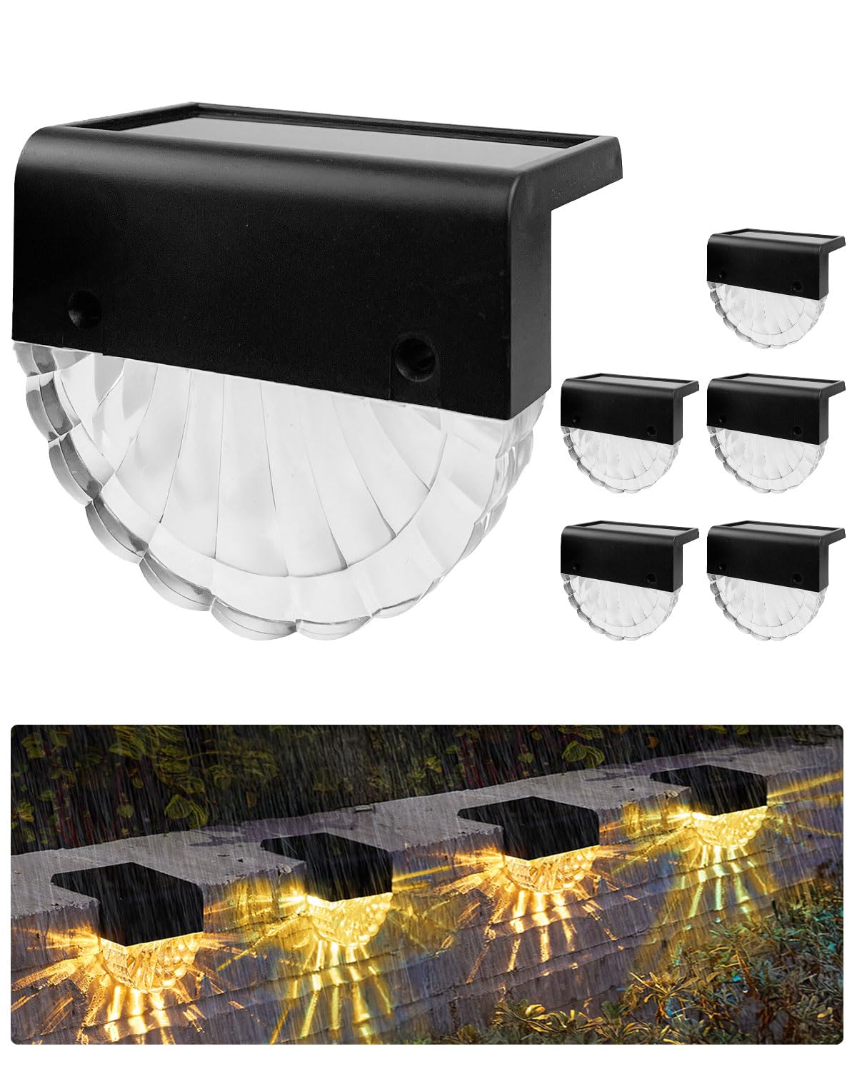 6 Pack Solar Fence Lights Outdoor, 9 Colors RGB Mode Solar Step Lights Outdoor, IP65 Waterproof Solar Deck Lights Outdoor, Auto On/Off, Solar Outdoor Lights for Garden, Stairs, Yard, Patio and Fence