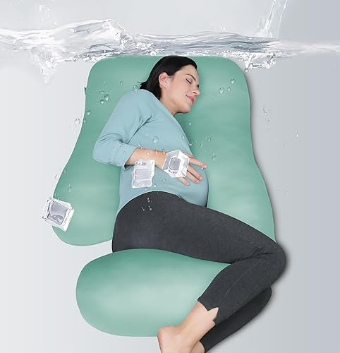Miniatura 28 de MOON PARK- Almohadas de embarazo y maternidad de cuerpo completo para dormir, en forma de U y con funda refrescante extraíble; soporte para espalda,