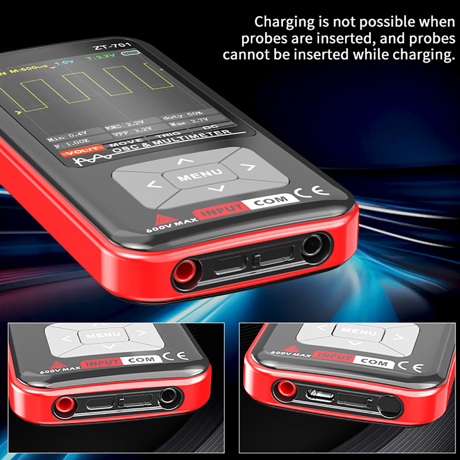 YWBL-WH ZT-701 2-in-1-Oszilloskop-Multimeter, 5-MHz-Bandbreite, Farbbildschirm, Tragbares Digitales Scope-Messgerät mit 9999 True RMS-Zählungen für Elektronische Reparaturlabortests (ZT-701)