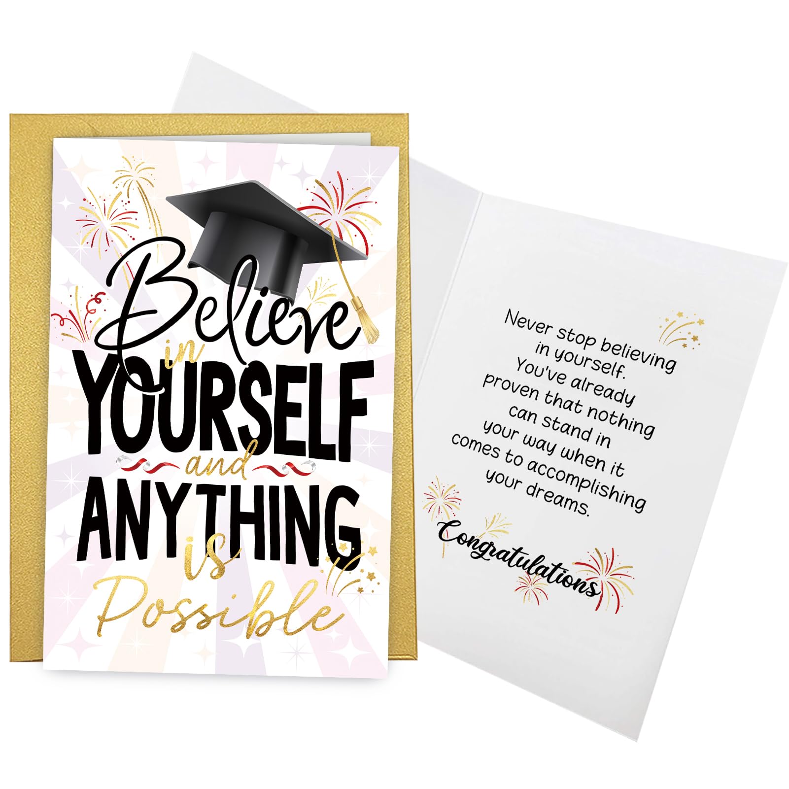 Qiliji Inspirational Graduation Card, Congratulations Graduation Card for Him Her, Middle School High School & College or University Grad Cards, Believe in Yourself and Anything Is Possible — image 1