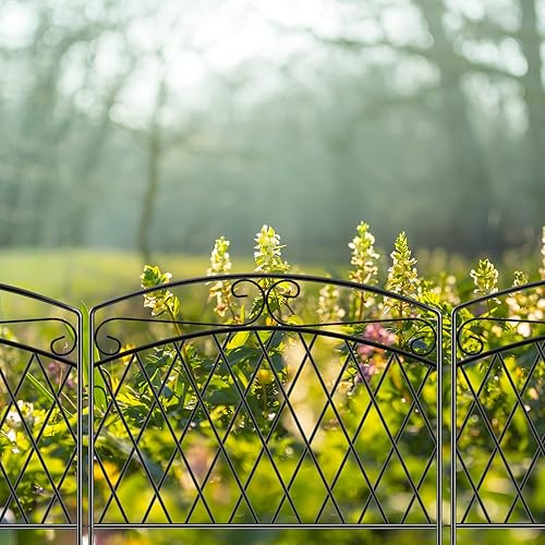 Miniatura 6 de Gtongoko Valla decorativa de jardín de 5 paneles de 18 x 7.5 pies, valla de jardín a prueba de óxido, valla de flores de alambre de metal, barrera
