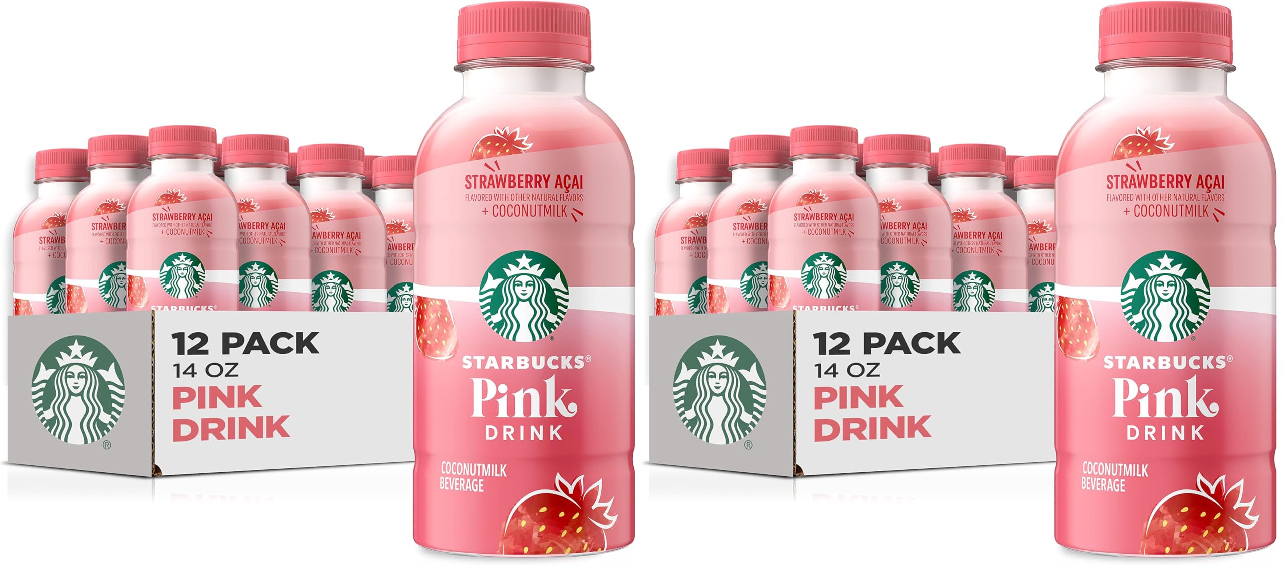 Starbucks Pink Drink, Strawberry Acai with Coconut Milk, 14oz Bottles (24 Pack)