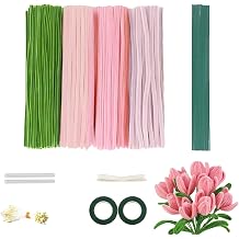 523PCS Pipe Cleaners Craft Flowers, Pink Chenille Stems Tulip Bouquet Kit | Green, Fuzzy Sticks for DIY Arts Crafts, Creative Gift, Party Decorations, Colourful