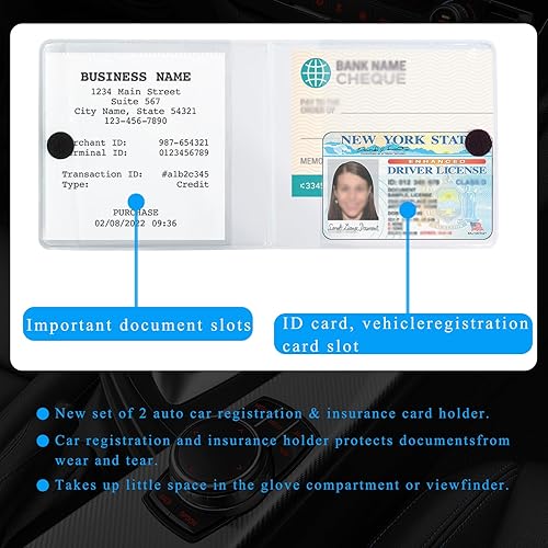 Miniatura 3 de Kewucn Paquete de 2 soportes para seguro de registro de automóvil, organizador esencial de 10.55 x 4.8 pulgadas con cierre, accesorios interiores de