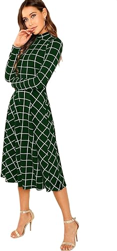 Miniatura 3 de Floerns - Vestido de cuello alto a cuadros para mujer