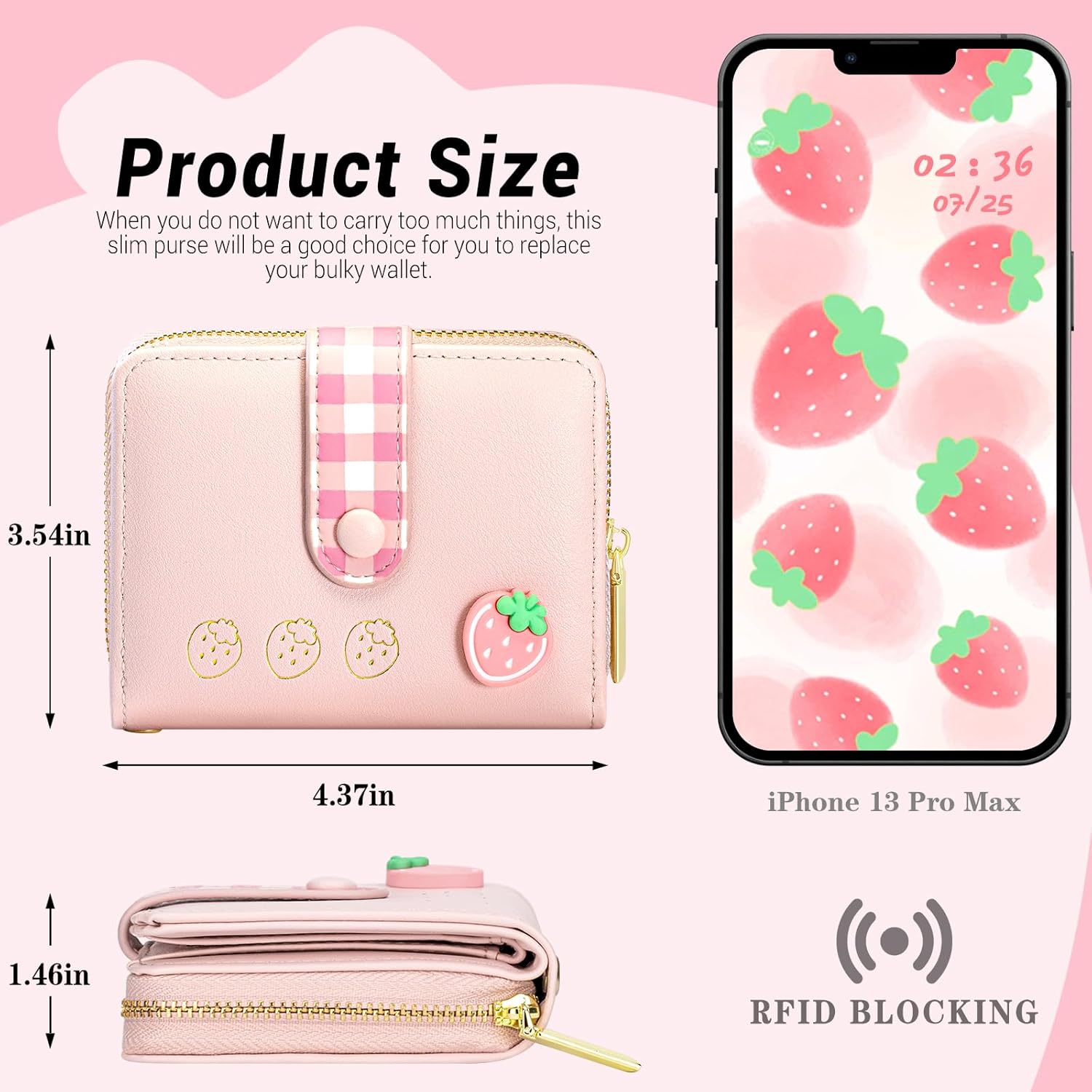 YINHEXI Wallet Women, RFID Blocking Small Bifold PU Leather Card Holder Wallet with Zipper Coin Pocket and ID Window, for Women, Ladies, Teens, and Girls (Pink) - Image 3