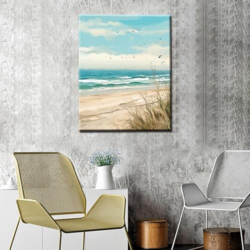 Miniatura 3 de Tucocoo Kits de pintura por números de playa junto al mar, lienzo de 16 x 20 pulgadas, pintura al óleo para niños, estudiantes, adultos