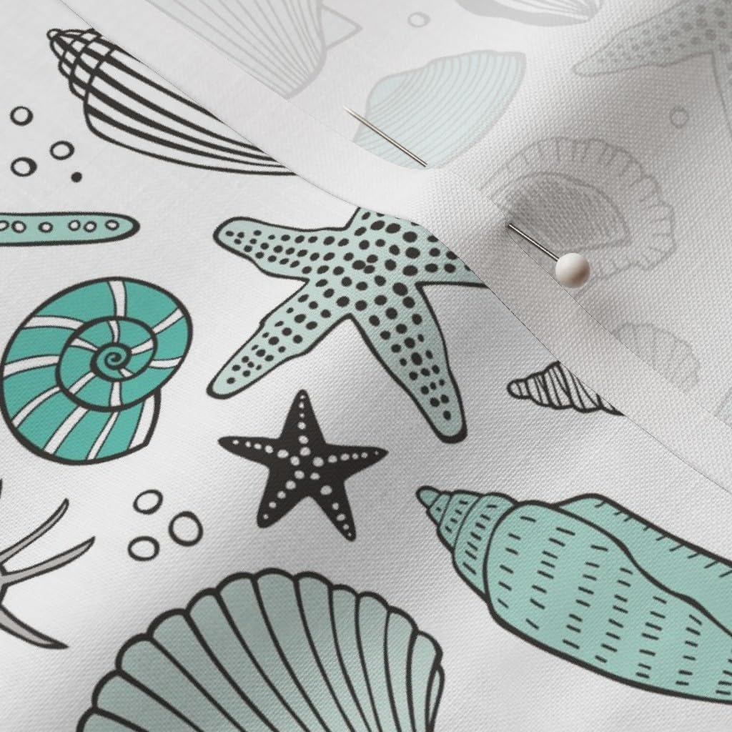 Spoonflower Fabric - Seashells Nautical Ocean Shells Mint Green Shell Seashell Printed on Petal Signature Cotton Fabric by The Yard - Sewing Quilting Apparel Crafts Decor