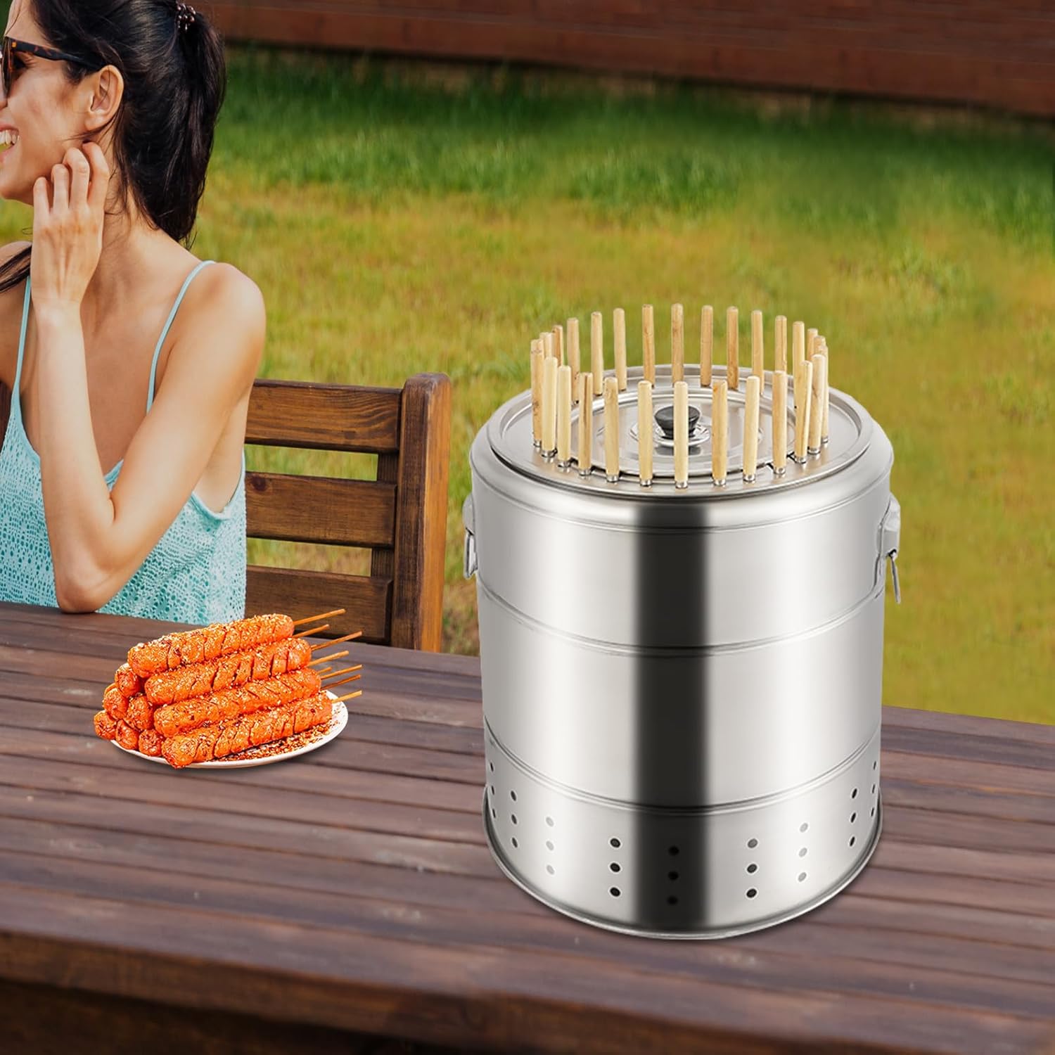 Portable Barbecue Charcoal Barrel Grill, Portable Barbecue Charcoal Barrel Grill with 28 Skewer Capacity, Dual Mode Smokeless Outdoor Barbecue Grill for Camping Grill Picnic Patio Backyard