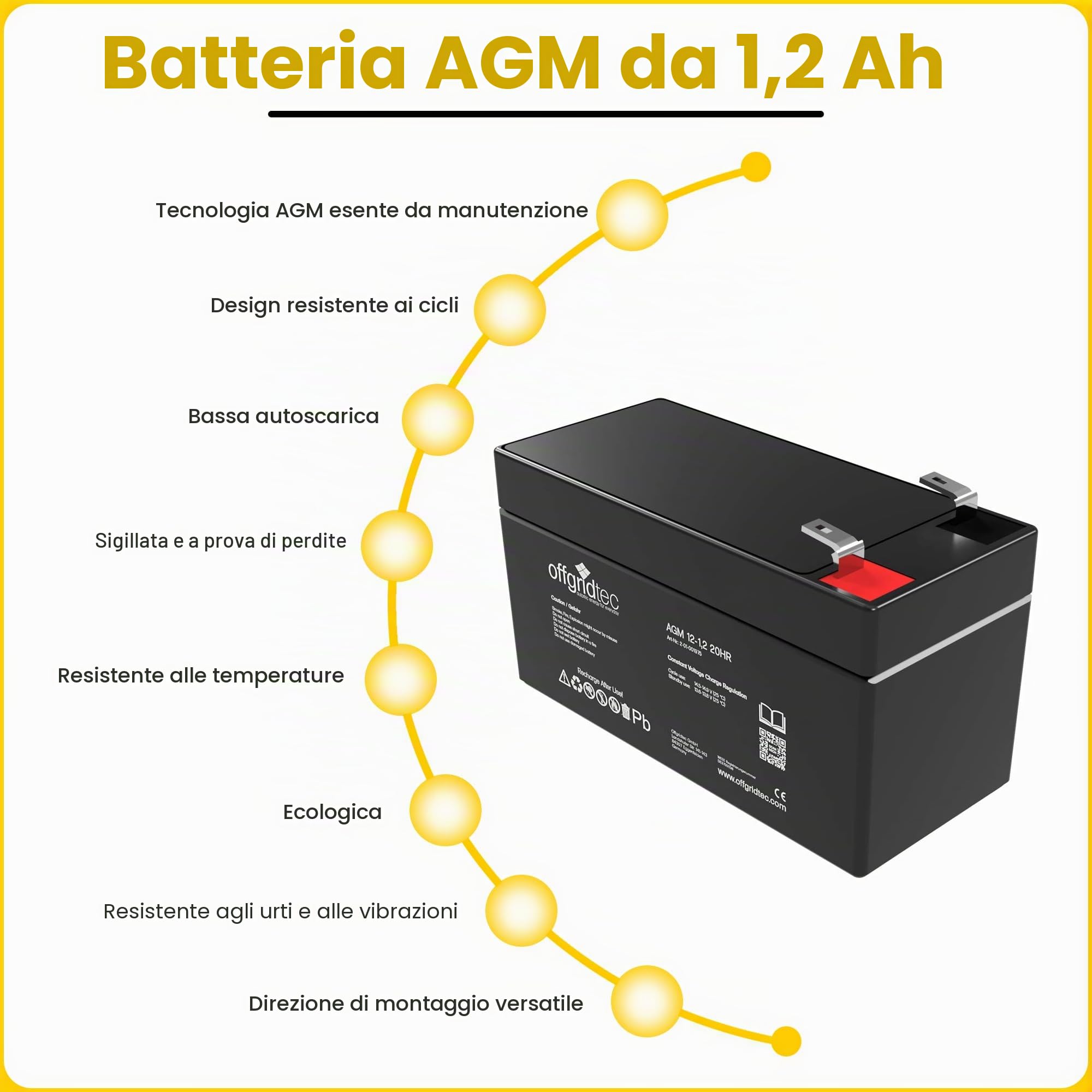Offgridtec Agm Batteria Solare Estremamente Zyklenfest 1,2 Ah 20 Stuende 12 V, 2 – 01 – 001975