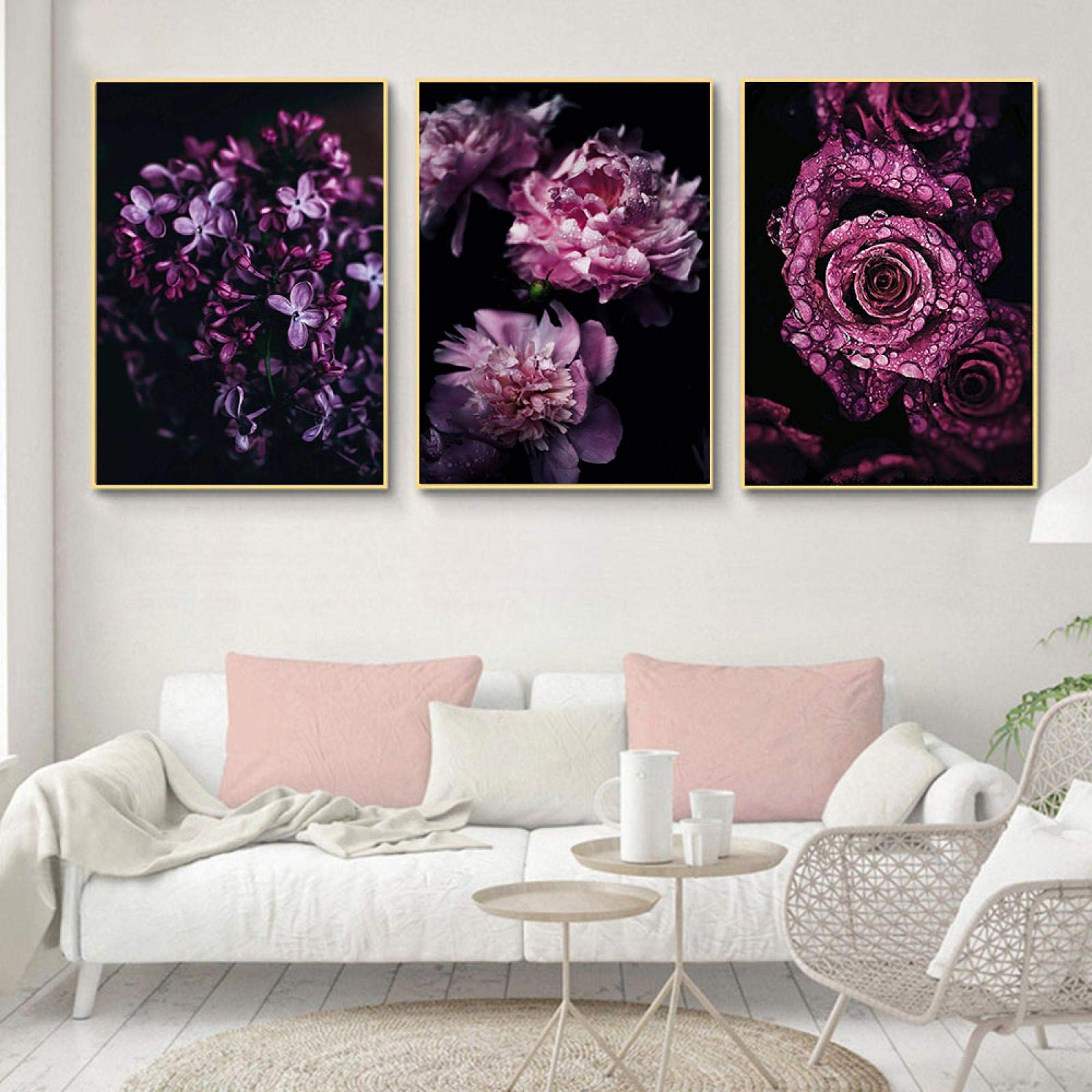 Affiche Boho Violet Rose pour déco maison, toile art peinture scandinave salon 60x80cm