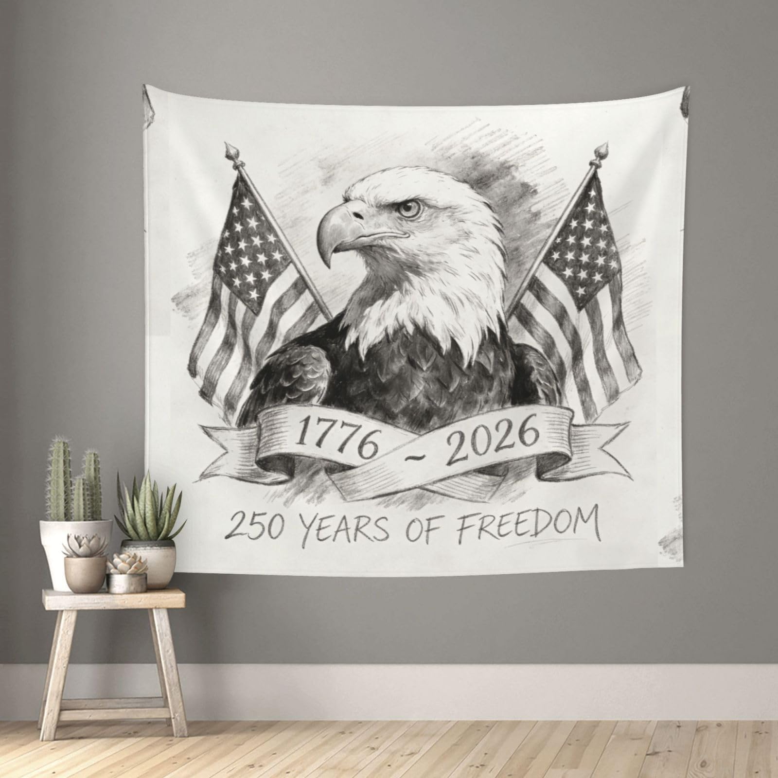 Living Room 60x51 InchHand-drawn bald eagle with USA 250th Tapestry Backdrop Wall Hanging Flag Indoor Outdoor Wall Art Tapestries Wall Decor Blanket Beach Throws Funny Banner Poster for Dorm, Bedroom