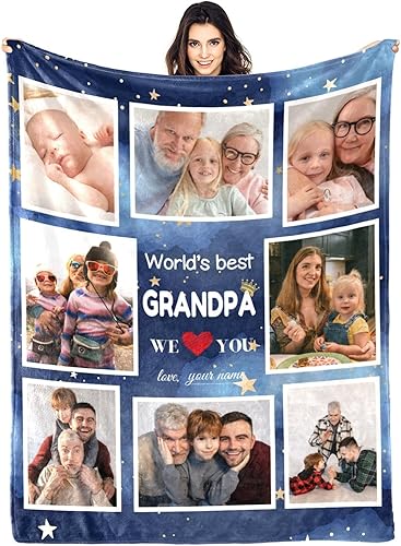 Regalos para el abuelo manta de los nietos Best Grandpa Ever, manta personalizada con fotos, manta personalizada con fotos, manta personalizada para