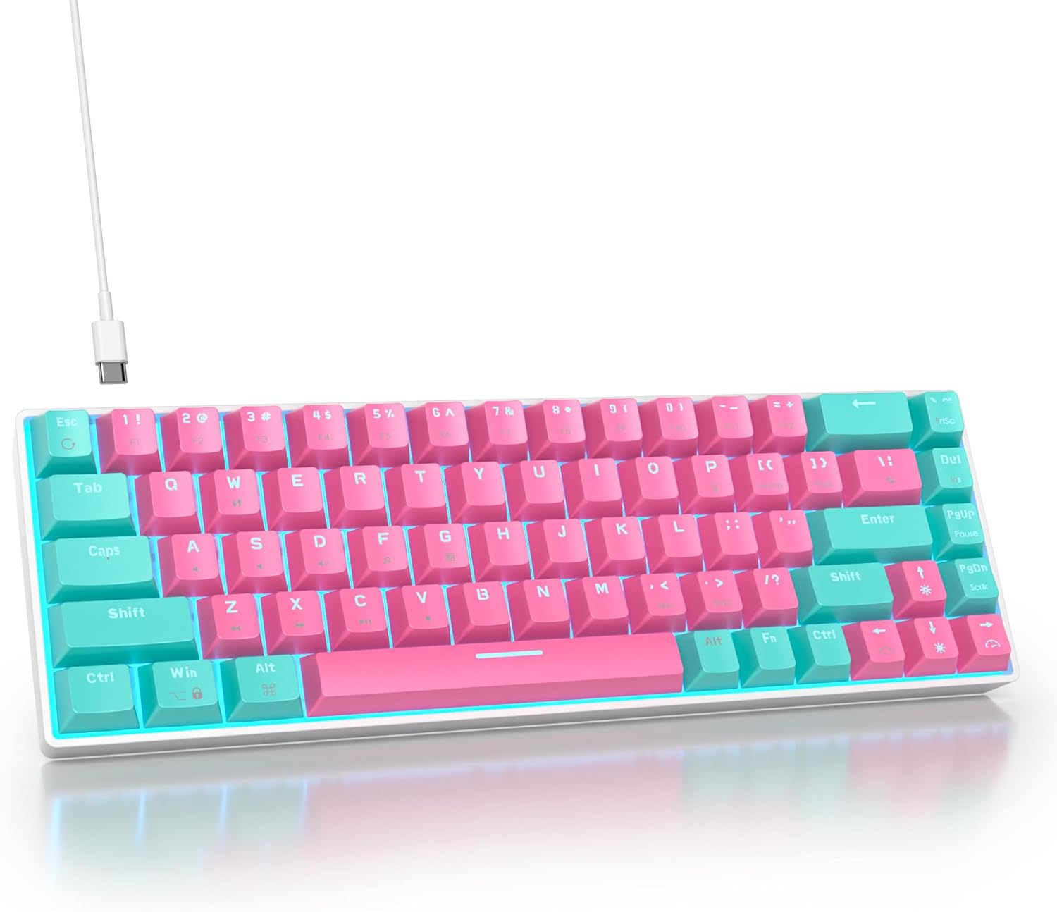 surmen 65% Percent Gaming Keyboard Mechanical with Linear Red Switch, 68-Keys Pink Mini Gaming Keyboard 60 Percent LED Light Backlit PBT Keycaps for Laptop Desktop PC Gamers (68 Miami)