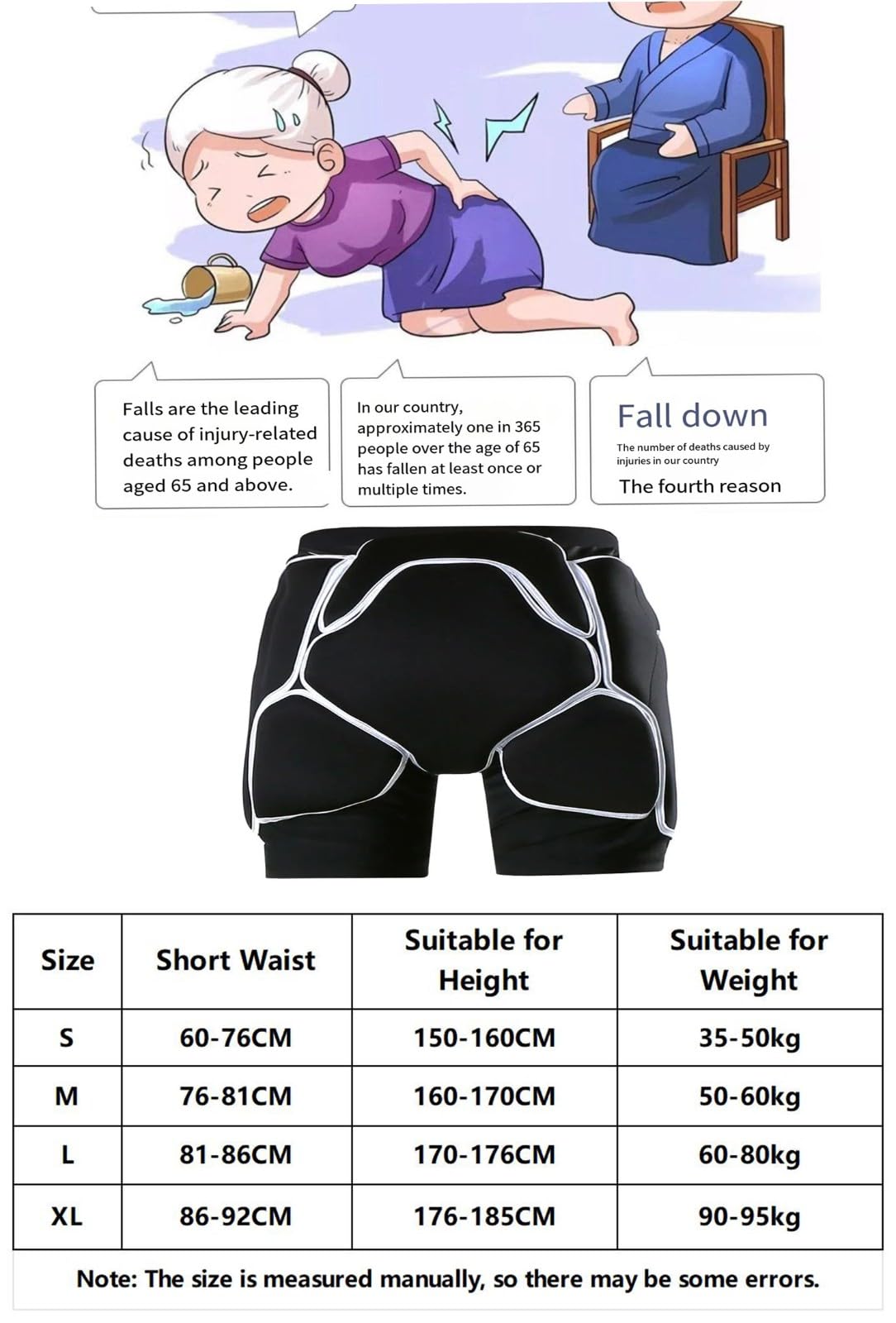 Pantaloncini con Protezione 3D per Anziani per L'anca, Pantaloncini Antiurto, Protezione Anticaduta per Persone con Mobilità Ridotta, Protezione per L'anca E Il Coccige L(Waist 81-86CM)