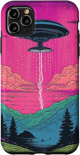 Funda para iPhone 11 Pro Max Retro Alien Abduction Synthwave Ufo