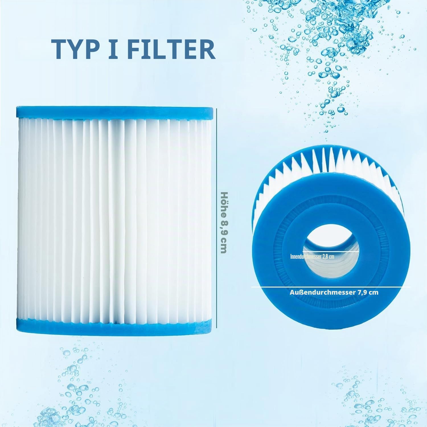 Typ I Filterkartusche für Bestway Aufstellpool, Ersatzfilterkartusche für aufblasbares Schwimmbad, 3,1 x 3,5 Zoll, 58093-17, 4 Stück