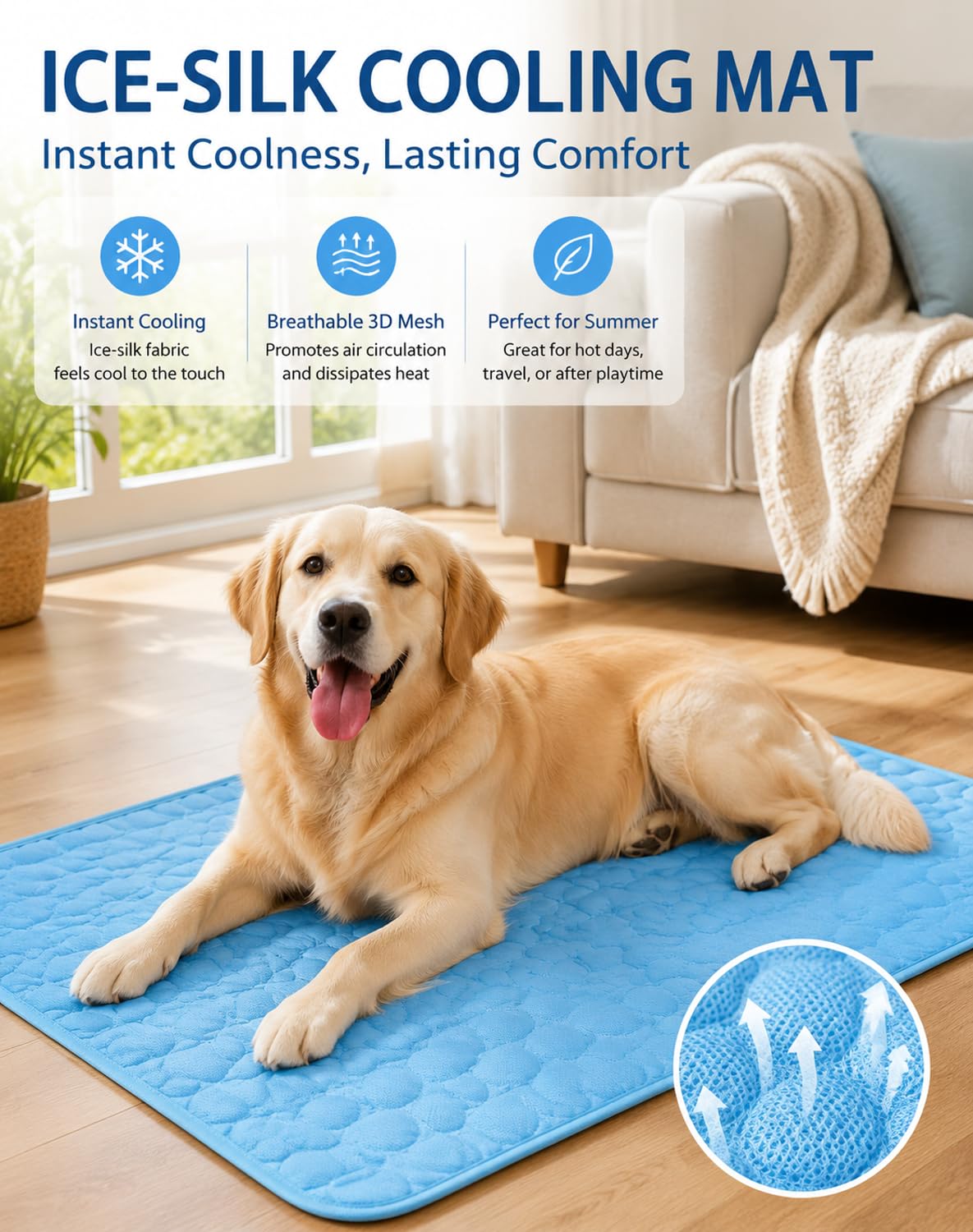 Novaras Alfombra Refrescante para Perros, Alfombrilla Transpirable De Seda Fría para Perros (Lavable), Almohadilla Refrescante Antideslizante para Perros Y Gatos; Apta para Sofá (Marrón,XL)