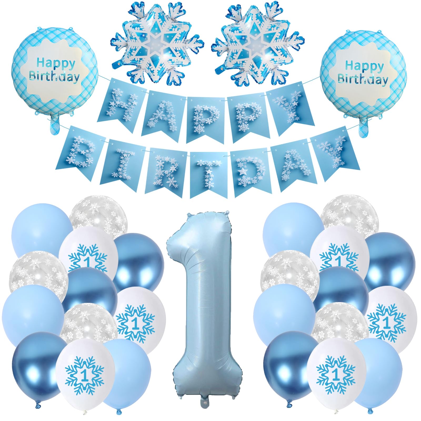Balloon 1st Birthday Snowflakes Winter First Children's Birthday Decoration 1 Year Girl Boy Happy Birthday 1 Year
