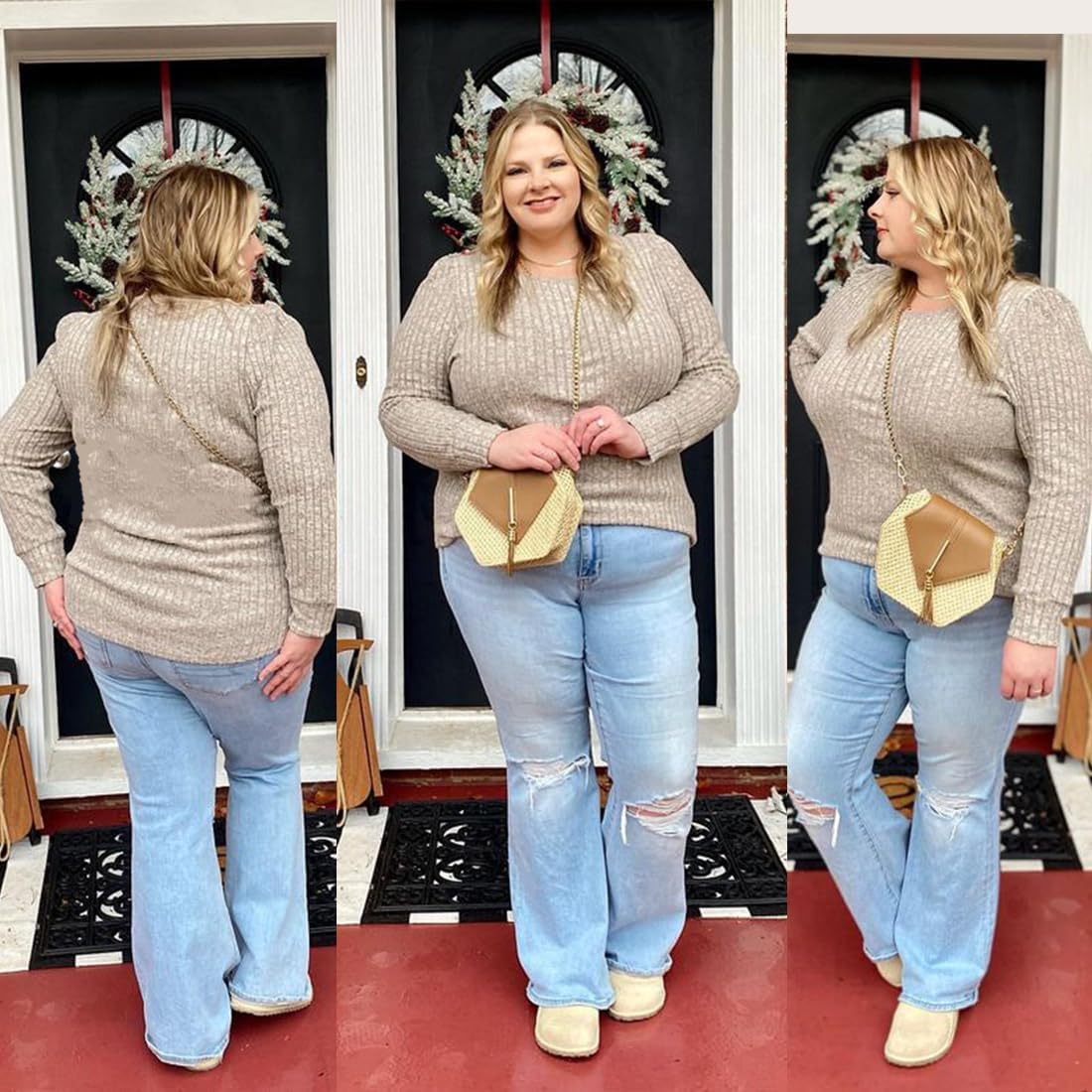 TIYOMI Plus Size Tunic Tops Long Sleeved Round Neck Tee Knit Sweater Outfits Fall Autumn Winter Shirt XL-5XL - Image 3